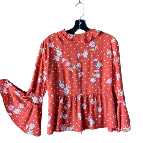 Mumu Floral Red Ruffled Bell Sleeve’s Blouse Top. Size S Excellent Condition! - Picture 2 of 9